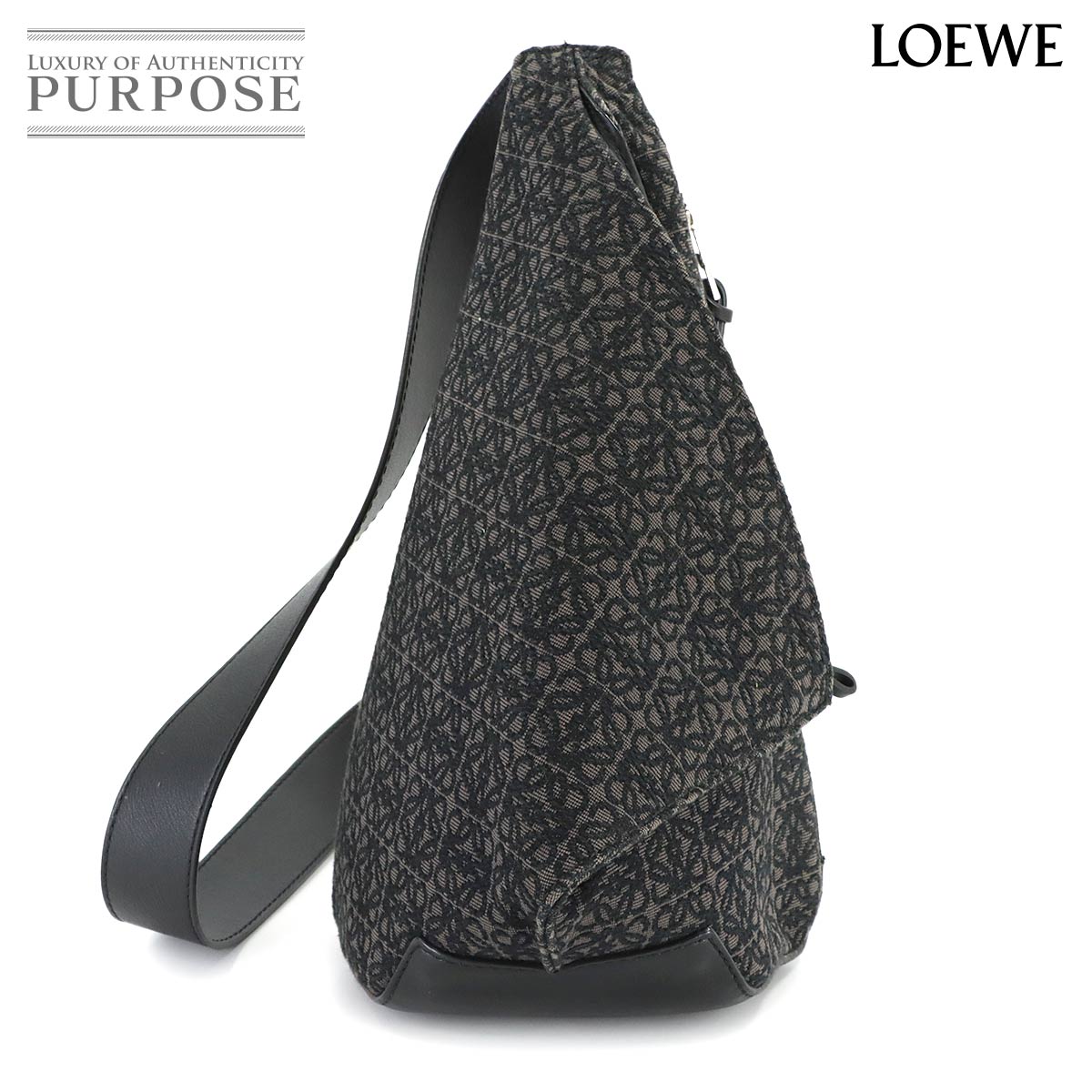 LOEWE アントン スリング バッグ ボディ バッグ キャンバス レザー ブラック シルバー 金具 Anton sling ロエベ 90316083