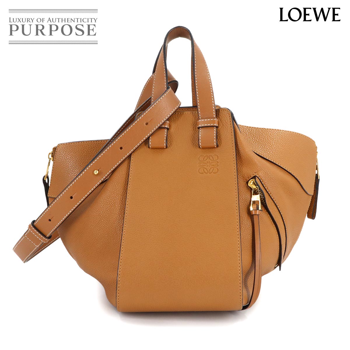 LOEWE ハンモック スモール 2way ハンド ショルダー バッグ レザー ブラウン ゴールド 金具 Hammock Small ロエベ 90316129