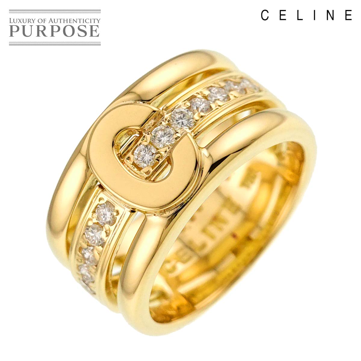 CELINE 12号 リング ダイヤ 0.30ct ルビー 0.01ct K18 YG イエローゴールド 750 指輪 C ロゴ Ring セリーヌ 90315592