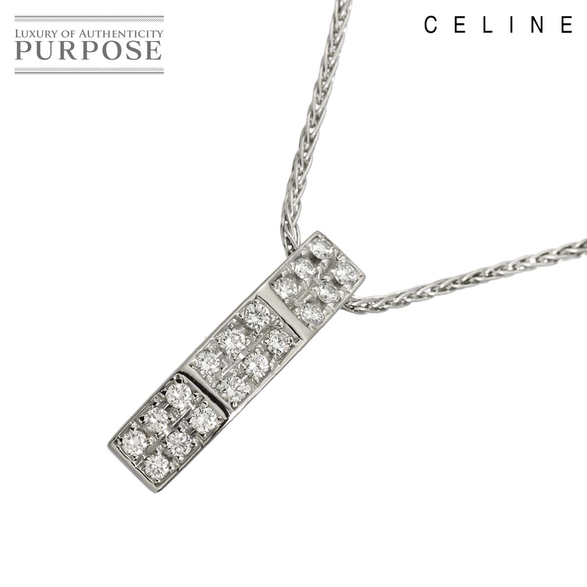 CELINE ダイヤ 0.35ct ルビー 0.02ct ネックレス 42cm Pt プラチナ Diamond Necklace セリーヌ 90315800