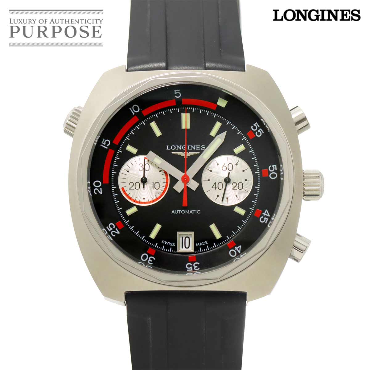 LONGINES ヘリテージ ダイバー クロノグラフ L2 796 4 デイト メンズ 腕時計 ブラック 自動巻き Heritage ロンジン 90320126