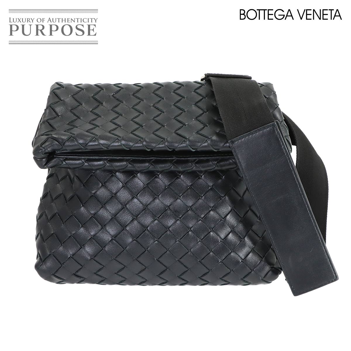 BOTTEGA VENETA イントレチャート ショルダー バッグ レザー ブラック シルバー 金具 Shoulder Bag ボッテガ ヴェネタ 90315088