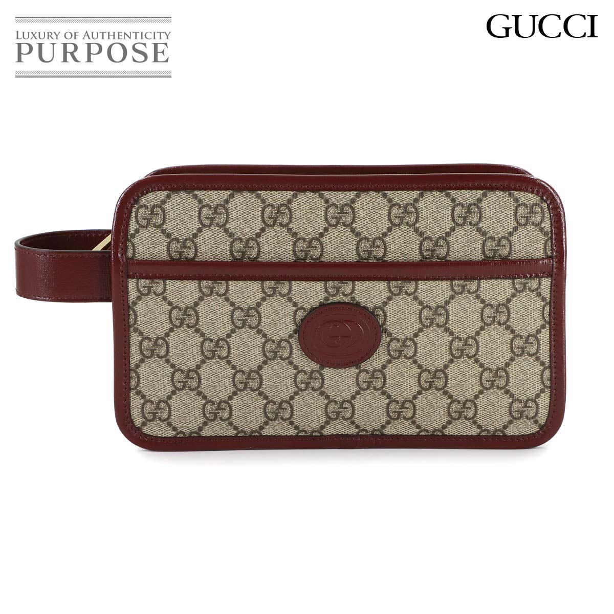GUCCI インターロッキングG クラッチ セカンド バッグ GGスプリーム レザー ベージュ ボルドー 625764 ゴールド 金具 Clutch Bag グッチ 90317855