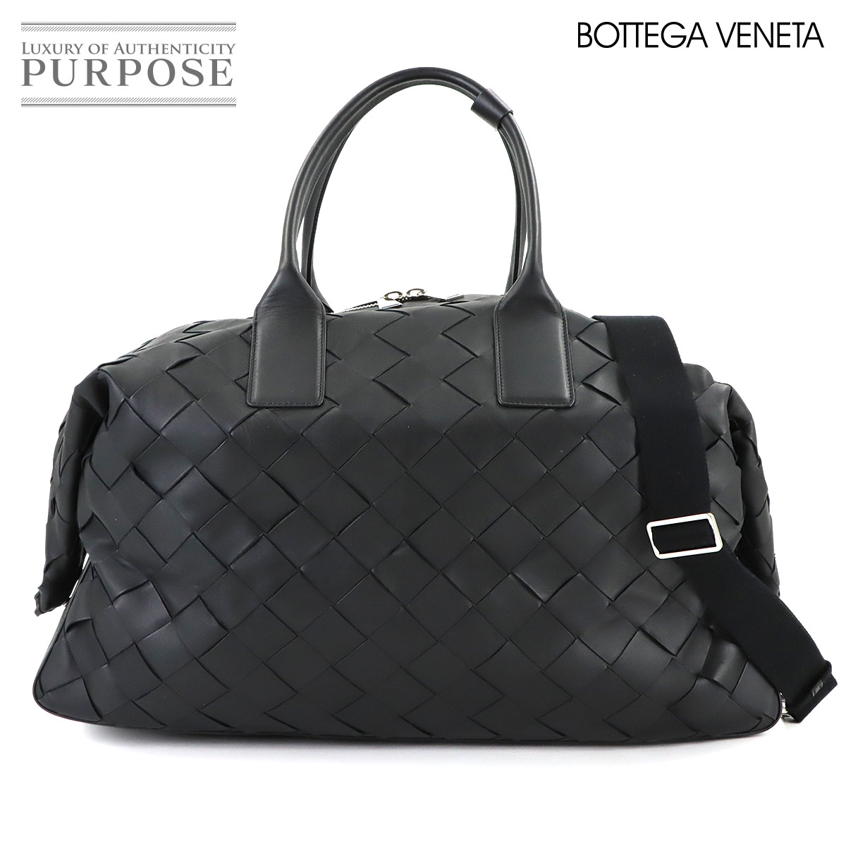 BOTTEGA VENETA イントレチャート 2way ボストン ショルダー バッグ レザー ブラック Boston Bag ボッテガ ヴェネタ 90318046