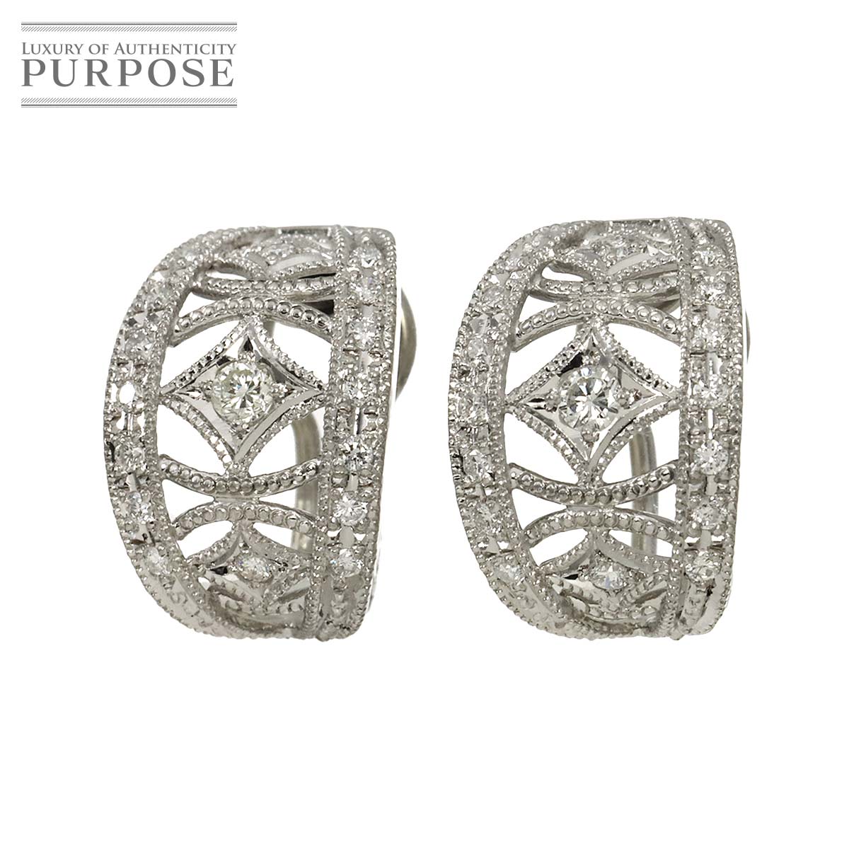 ダイヤ 0.32ct/0.32ct イヤリング Pt K14 WG プラチナ White Gold 585 Diamond Earrings Clip on 90318123