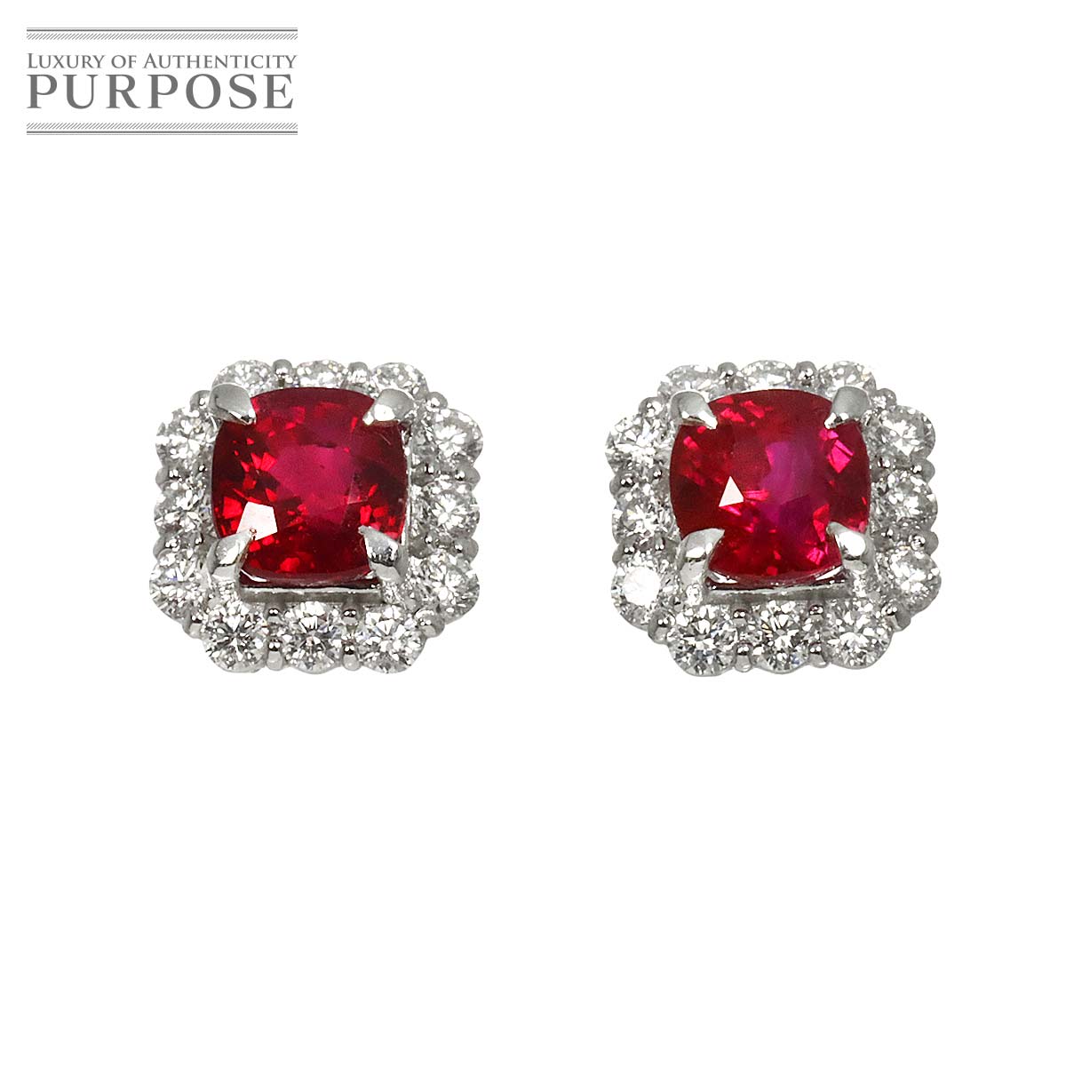 【ビルマ産】 ルビー 1.01ct/1.00ct ダイヤ 0.25ct/0.25ct ピアス Pt プラチナ 【鑑別書付き】 Ruby Earrings Pierced 90320848