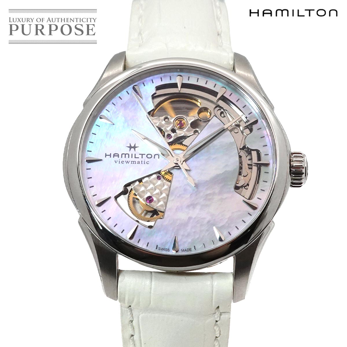 HAMILTON ジャズマスター オープンハート H322150 レディース 腕時計 ホワイトシェル オートマ 自動巻き ウォッチ Jazzmaster ハミルトン 90318698