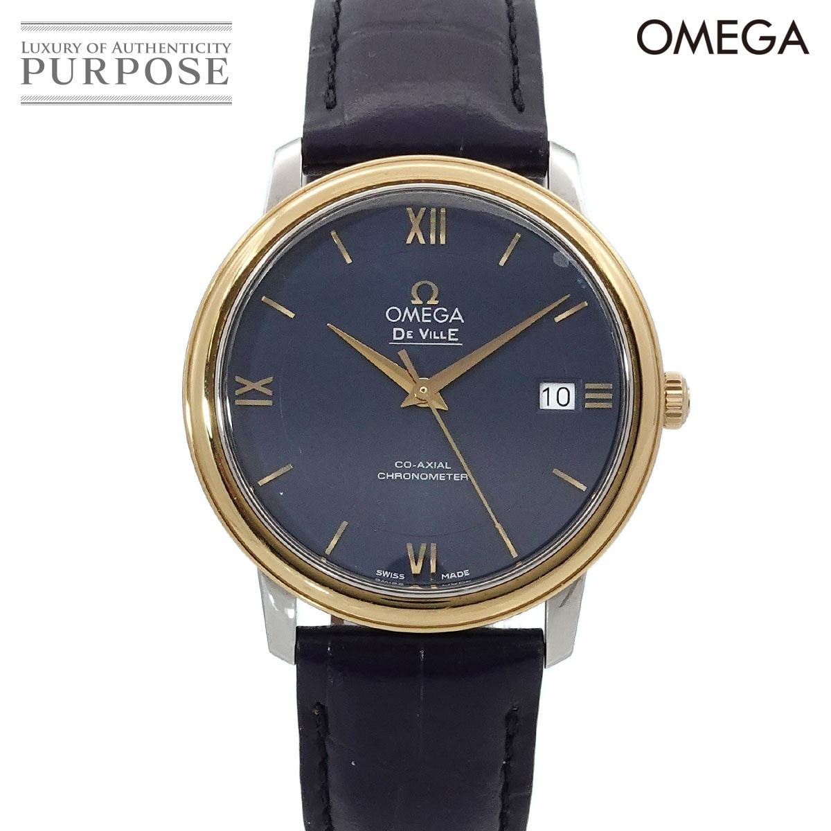 OMEGA オメガ デビル コンビ 424 20 37 20 03 001 メンズ 腕時計 デイト ブルー K18YG オートマ 自動巻き ウォッチ DeVille オメガ 90319085