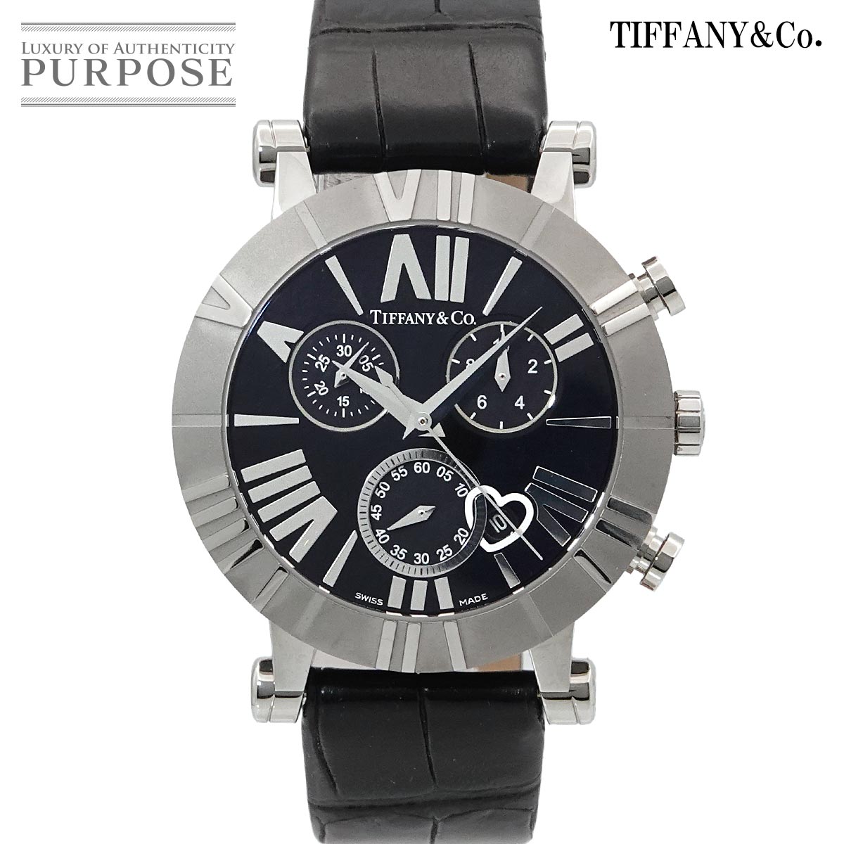 TIFFANY&Co. アトラス クロノグラフ ハートデイト Z1301 32 11A10A71A レディース 腕時計 ブラック クォーツ ウォッチ Atlas ティファニー 90319623