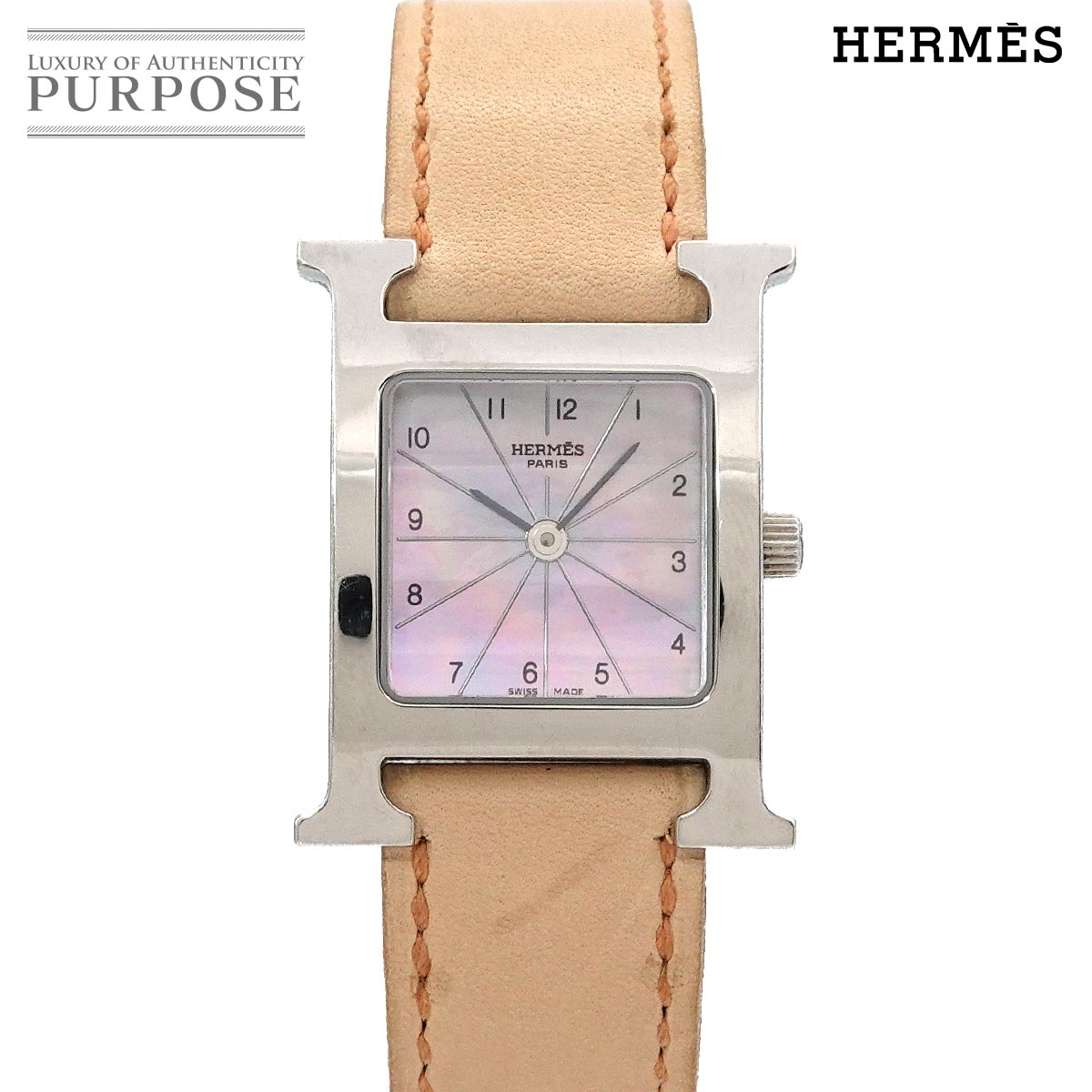 HERMES Hウォッチ HH1 210 レディース 腕時計 ピンクシェル クォーツ ウォッチ H Watch エルメス 90320053