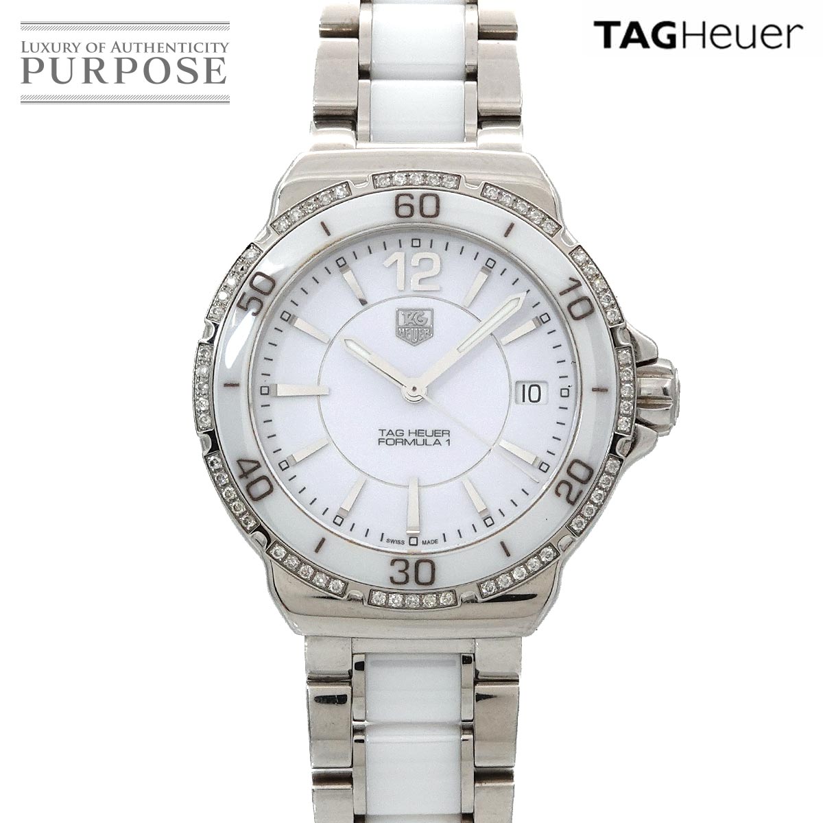 TAG Heuer フォーミュラ1 WAH1213 レディース 腕時計 ダイヤベゼル デイト ホワイト セラミック クォーツ ウォッチ タグホイヤー 90320146