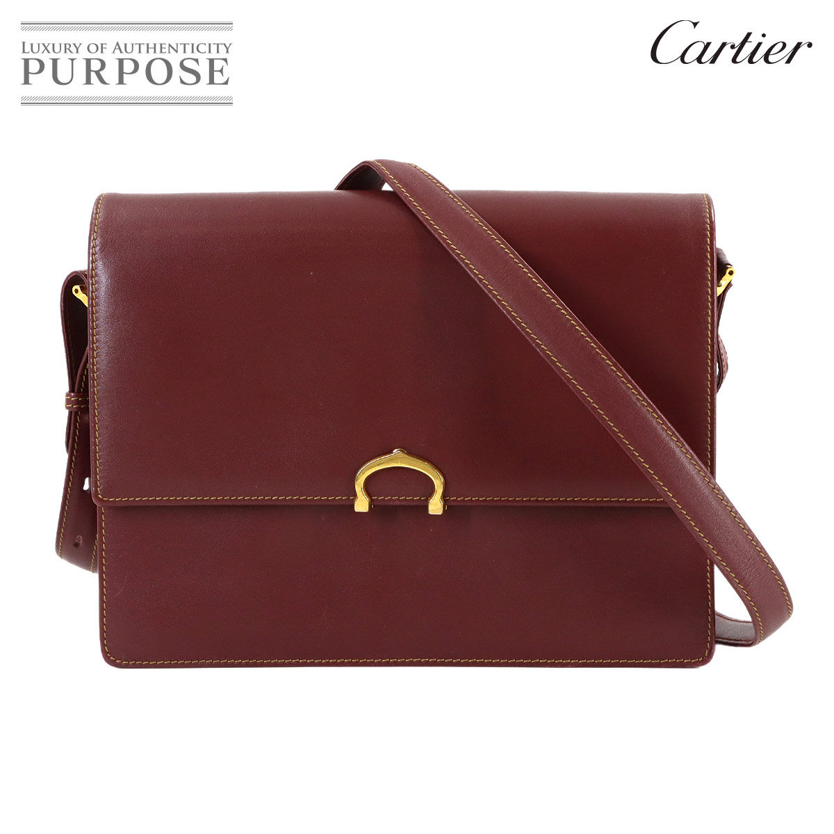 Cartier マストライン ショルダー バッグ レザー ボルドー ゴールド 金具 Must Line Shoulder Bag カルティエ 90316138