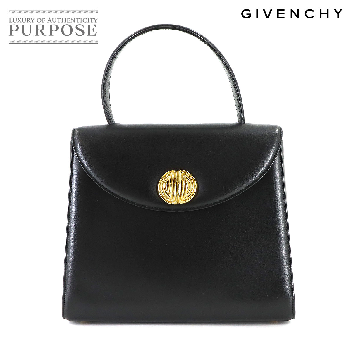 GIVENCHY ハンド バッグ レザー ブラック ゴールド 金具 Hand Bag ジバンシィ 90316140