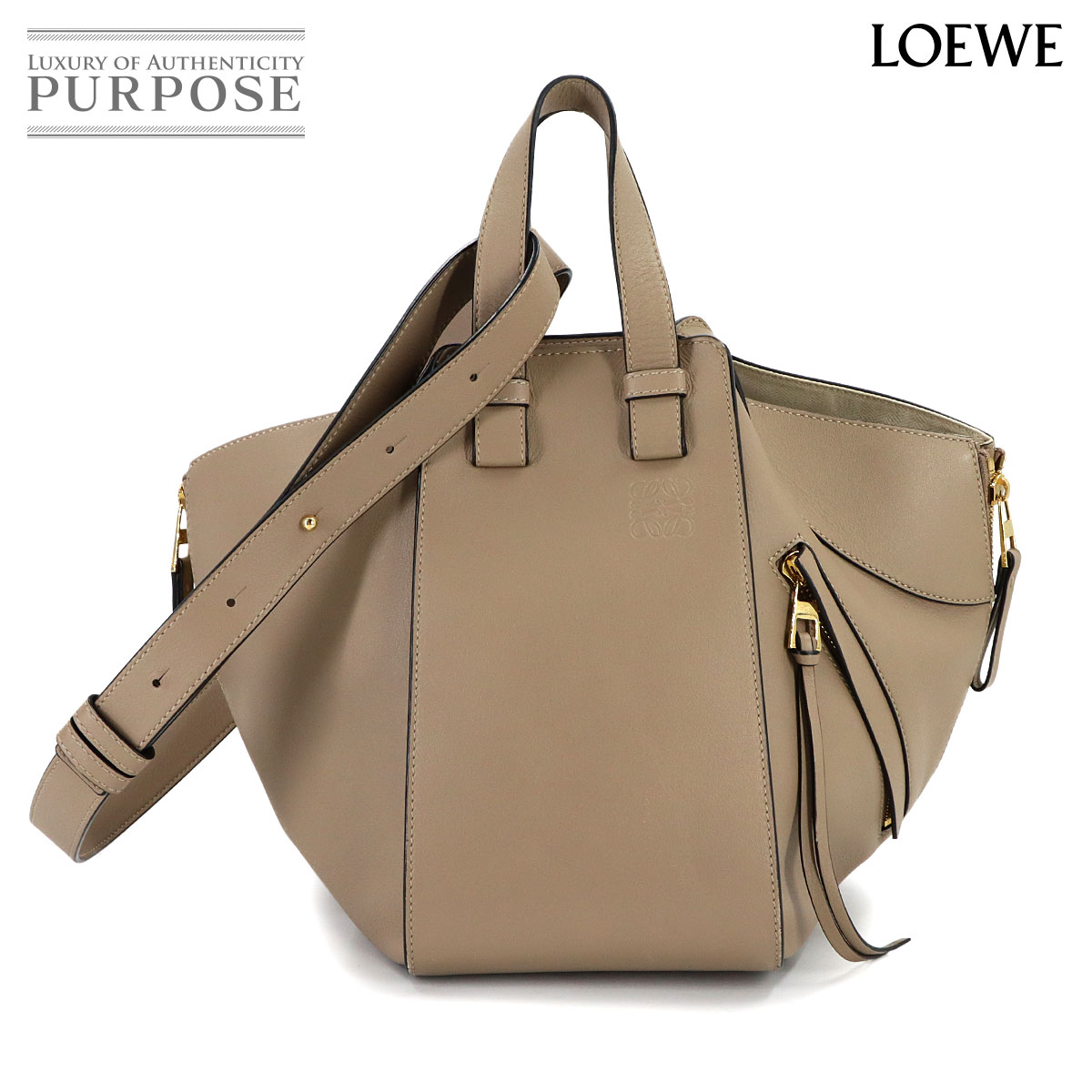 LOEWE ハンモック スモール 2way ハンド ショルダー バッグ レザー ベージュ ゴールド 金具 Hammock Small ロエベ 90316554
