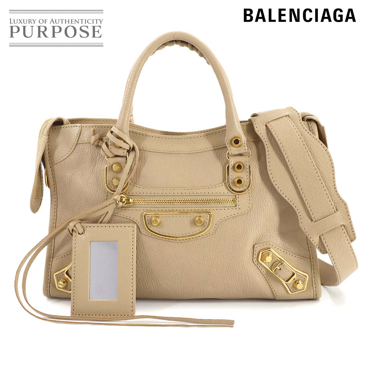 BALENCIAGA クラシック メタリック エッジ シティ 2way ハンド ショルダー バッグ レザー ベージュ 432831 Classic Metallic Edge City Bag バレンシアガ 90316584