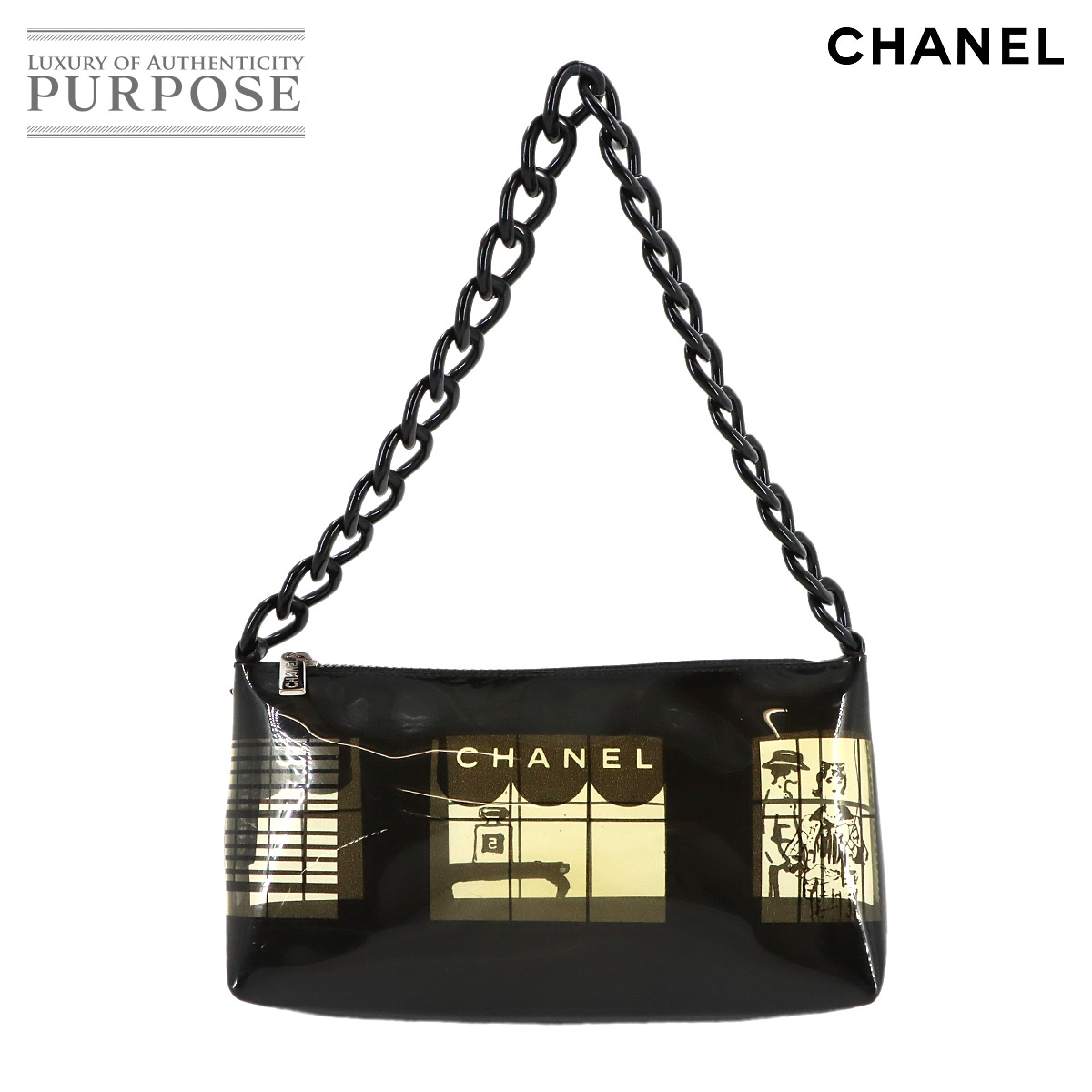 CHANEL ウィンドウズライン チェーン ショルダー バッグ ビニール プラスチック ブラック クリア ヴィンテージ シルバー 金具 Windows Line Shoulder Bag シャネル 90316621