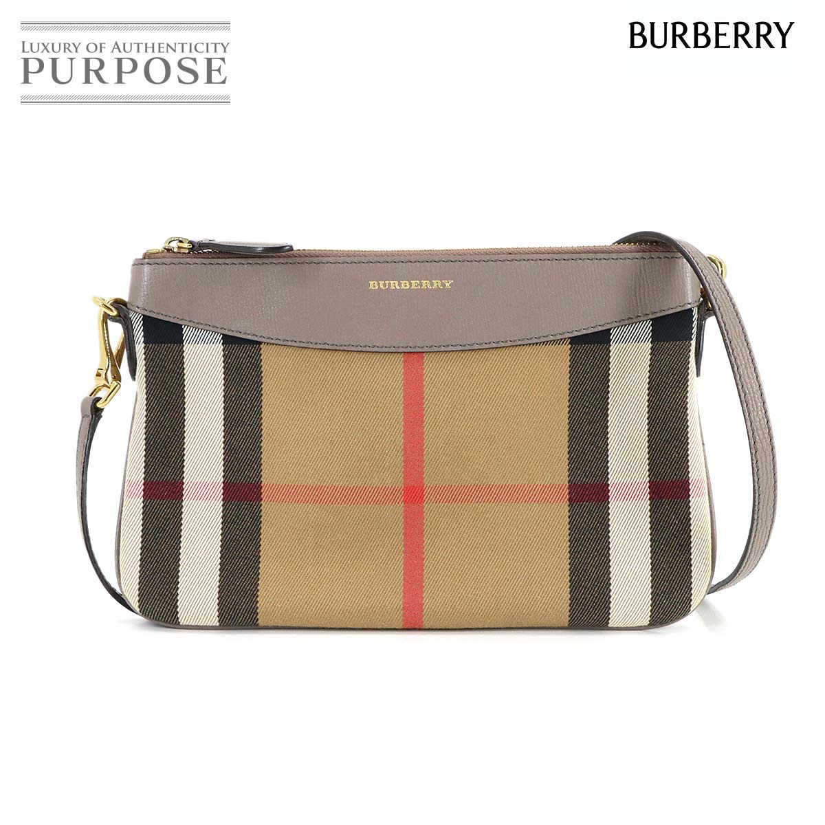 BURBERRY ハウスチェック ショルダー バッグ キャンバス レザー ブラウン グレー Shoulder Bag バーバリー 90316708