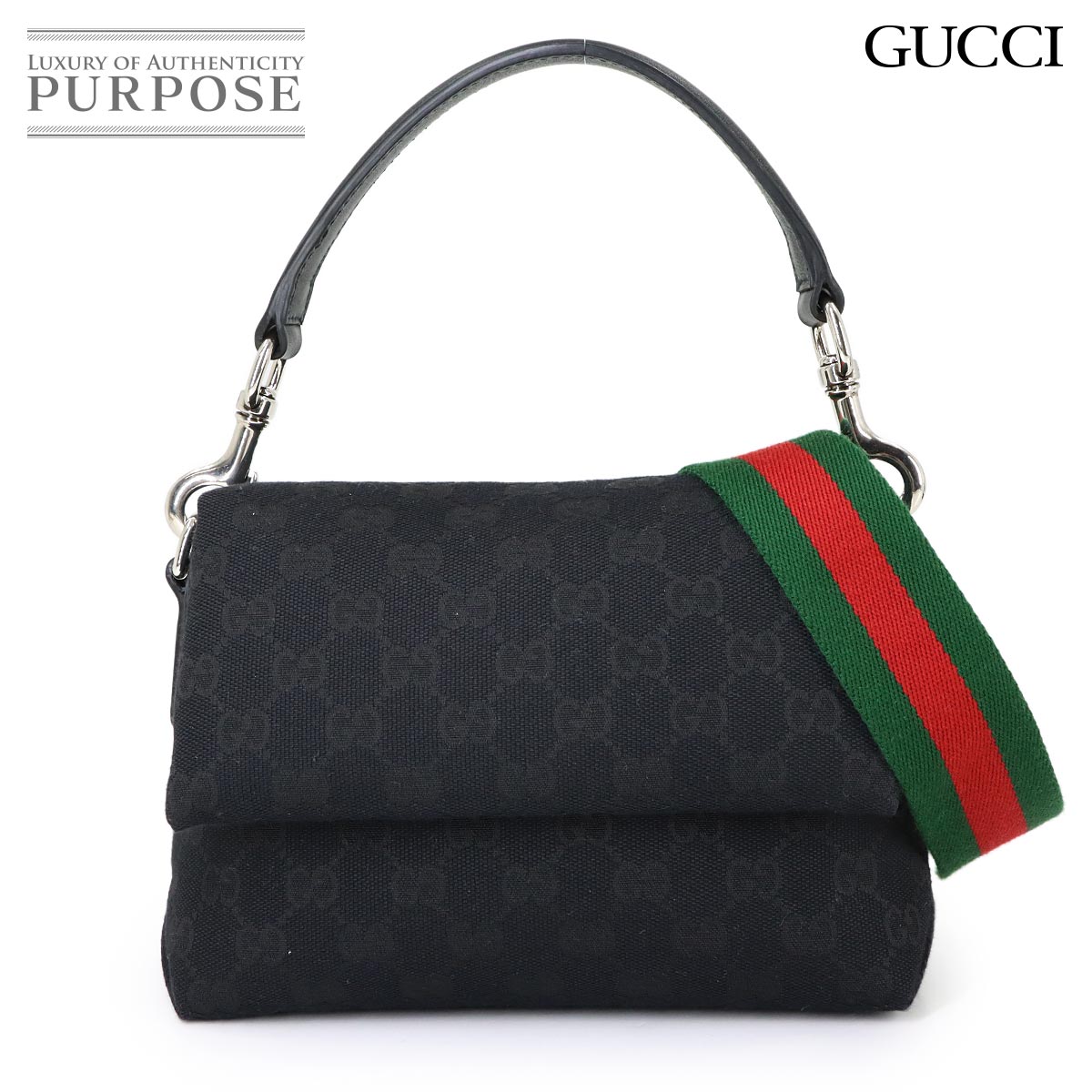 GUCCI GGキャンバス 2way ハンド ショルダー バッグ レザー ブラック 821617 シルバー 金具 Hand Shoulder Bag グッチ 90318023