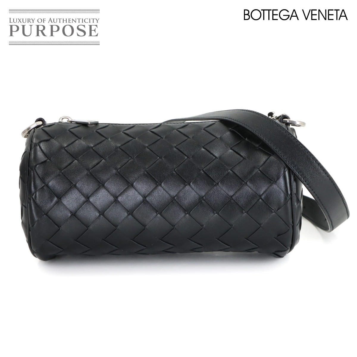 BOTTEGA VENETA イントレチャート ミニ バレル ショルダー バッグ レザー ブラック 777391 シルバー 金具 Barrel Mini ボッテガ ヴェネタ 90318025