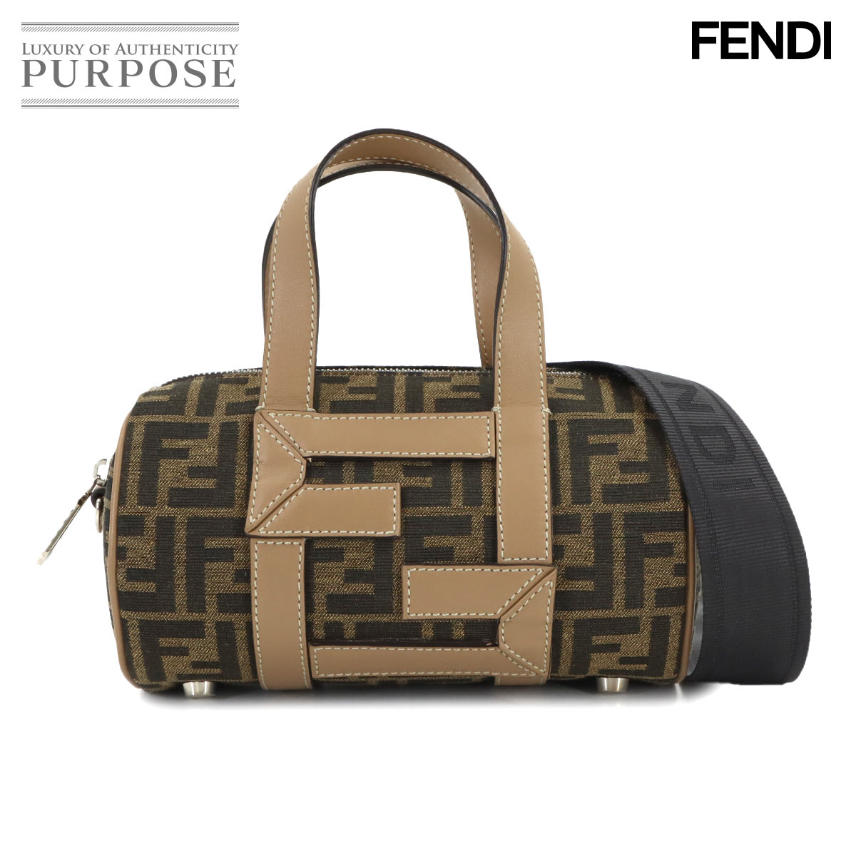 FENDI ズッカ 2way ハンド ショルダー バッグ キャンバス レザー ブラウン ベージュ 7VA570 Zucca Hand Bag フェンディ 90318026
