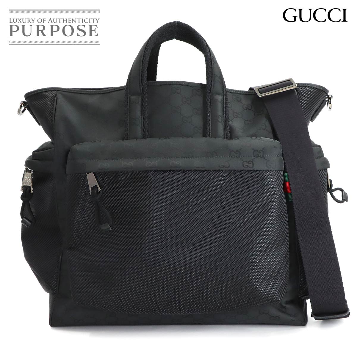 GUCCI GGナイロン ラージ 2way トート ショルダー バッグ ブラック 818962 GG Nylon Tote Bag グッチ 90318253