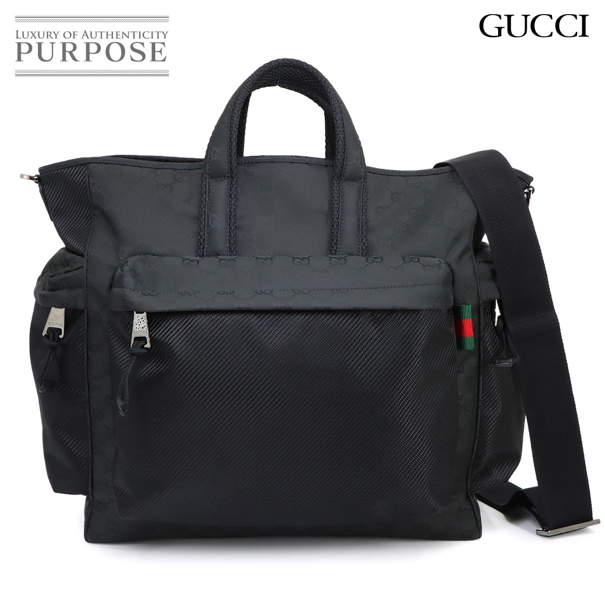 GUCCI GGナイロン ラージ 2way トート ショルダー バッグ ブラック 818962 GG Nylon Tote Bag グッチ 90318254