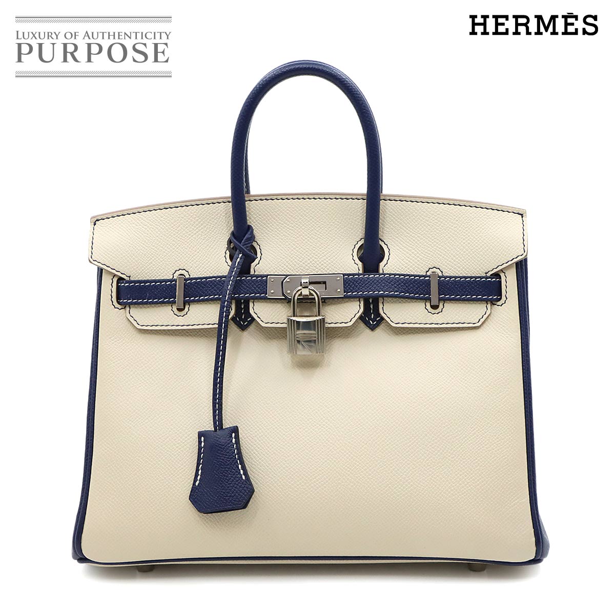 HERMES バーキン25 パーソナル SPO エプソン クレ ブルーサフィール ハンド バッグ A刻印 シルバー 金具 Birkin 25 エルメス 90318869