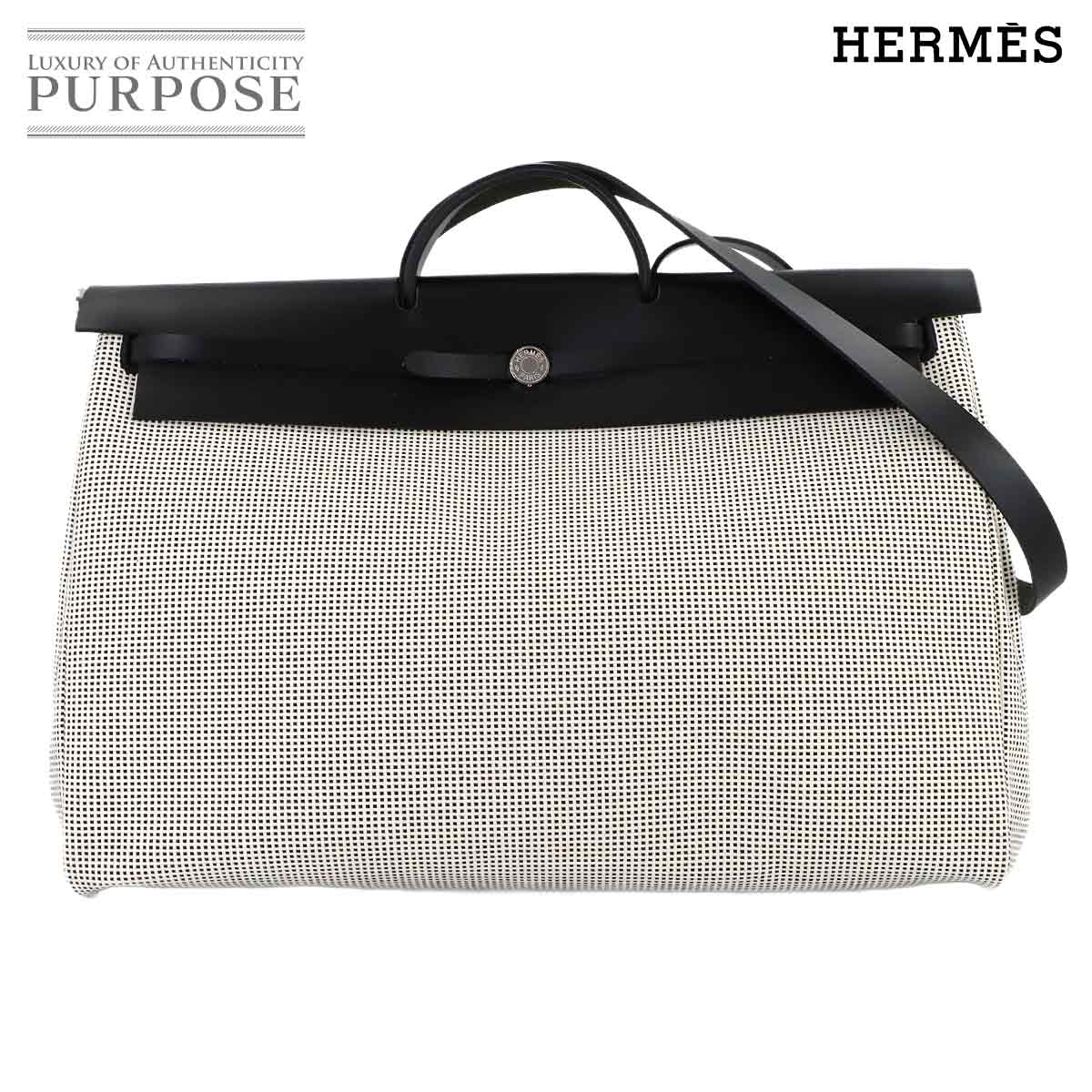 HERMES エールバッグ ジップ ルトゥルネ キャビン 2way ハンド ショルダー バッグ トワルクリスヴァイキング ヴァッシュハンター ブラック エクリュ W刻印 Her Bag Zip Retourne Cabin エルメス 90321640