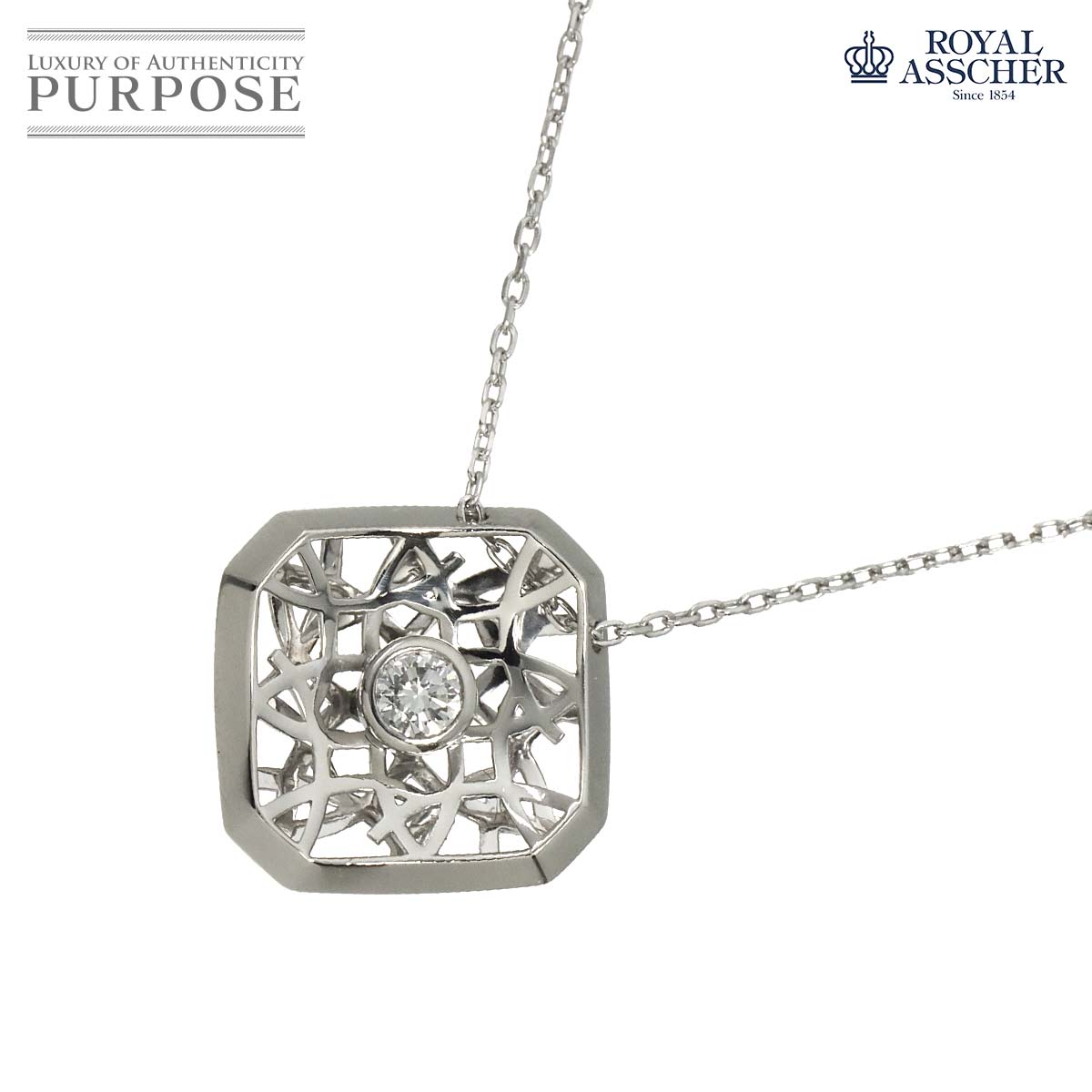 ROYAL ASSCHER ダイヤ 0.10ct ネックレス 45cm Pt プラチナ Diamond Necklace ロイヤルアッシャー 90314629