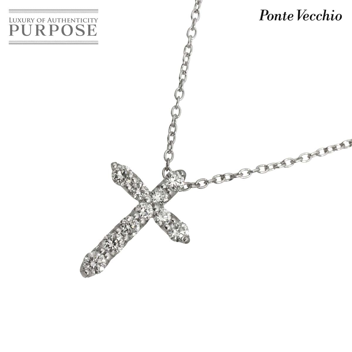 Ponte Vecchio ダイヤ 0.30ct ネックレス 40cm K18 WG ホワイトゴールド 750 クロス Diamond Necklace ポンテヴェキオ 90315537