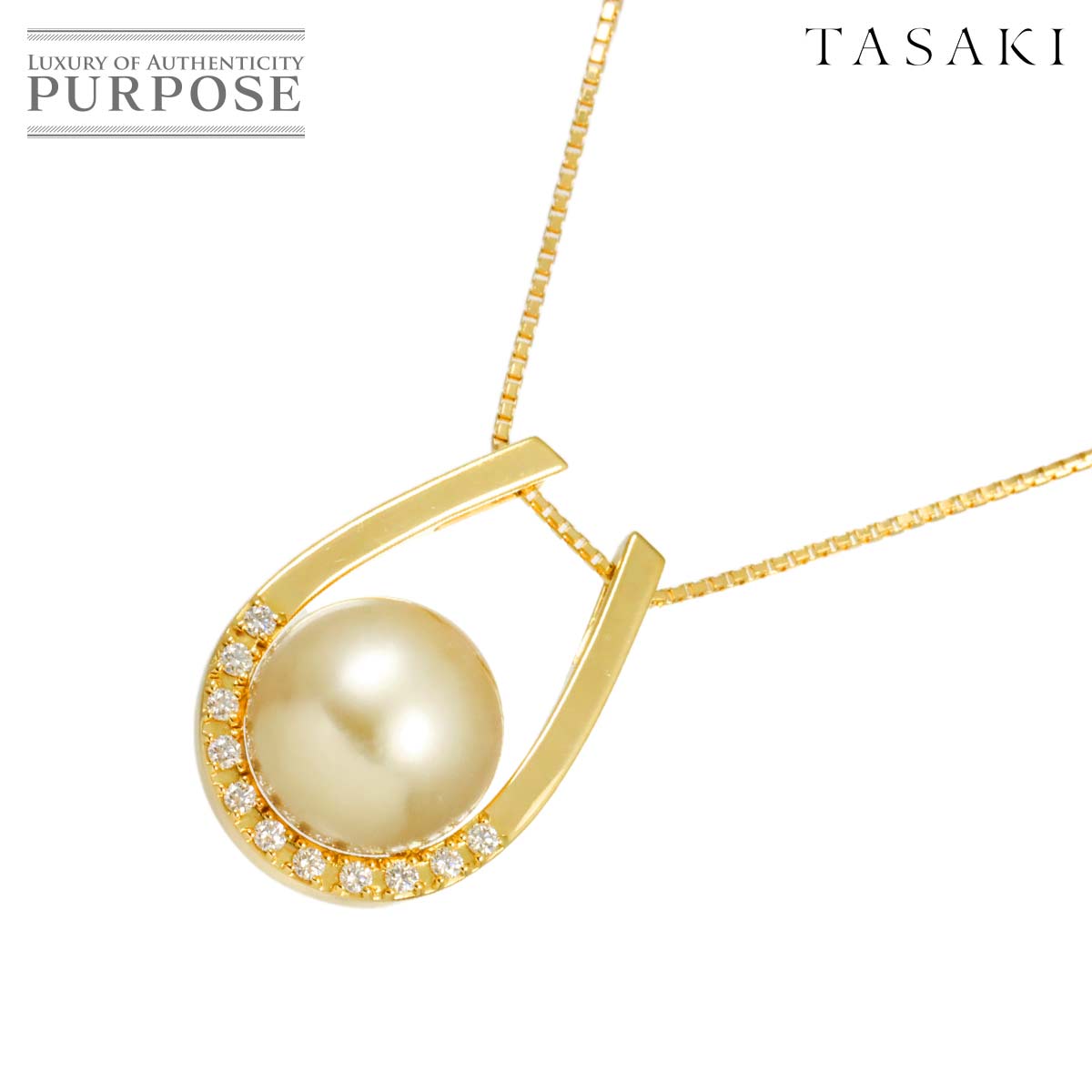 TASAKI 白蝶真珠 10.3mm ダイヤ 0.10ct ネックレス 45cm K18 YG イエローゴールド 750 田崎真珠 Pearl Necklace タサキ 90315653