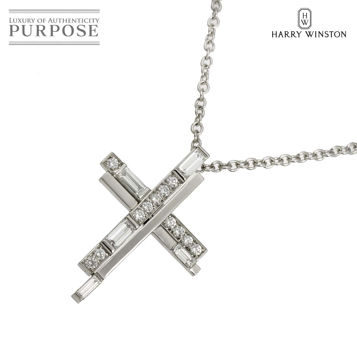 HARRY WINSTON トラフィック クロス ダイヤ ネックレス 52cm Pt プラチナ Diamond Necklace ハリーウィンストン 90317117