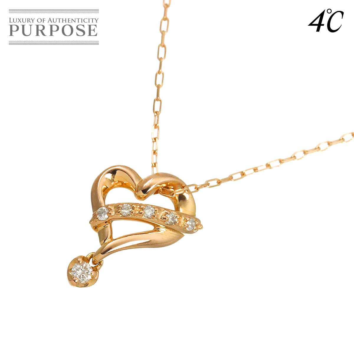 4℃ ダイヤ ネックレス 40cm K18 PG ピンクゴールド 750 Diamond Necklace ヨンドシー 90317573