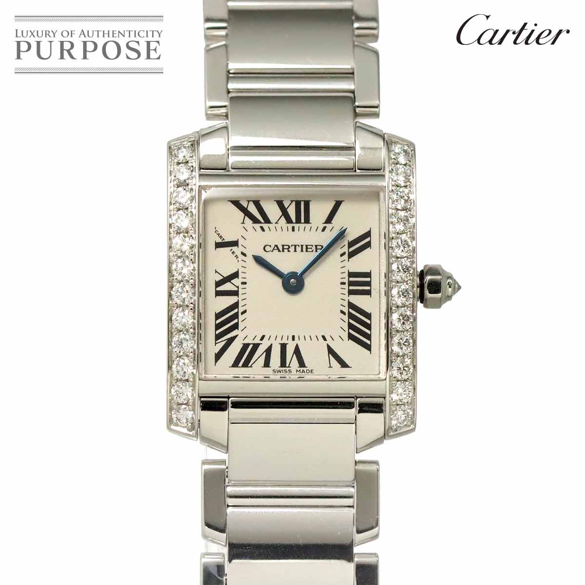 Cartier タンクフランセーズSM WE1002S3 レディース 腕時計 ダイヤベゼル アイボリー K18WG ホワイトゴールド クォーツ カルティエ 90318712