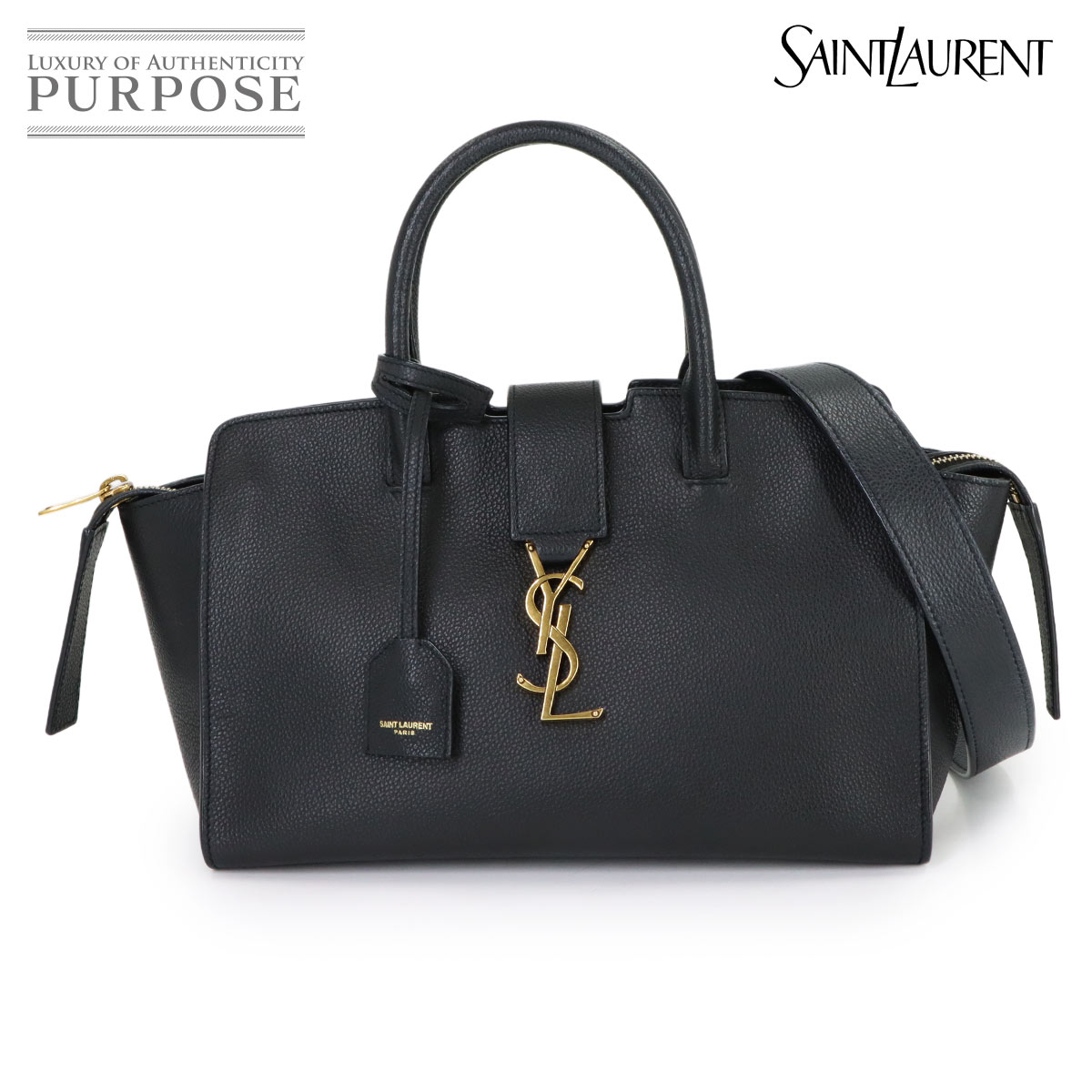 SAINT LAURENT ダウンタウン ベイビー 2way ハンド ショルダー バッグ レザー ブラック 635346 Downtown Baby サンローラン パリ 90316071