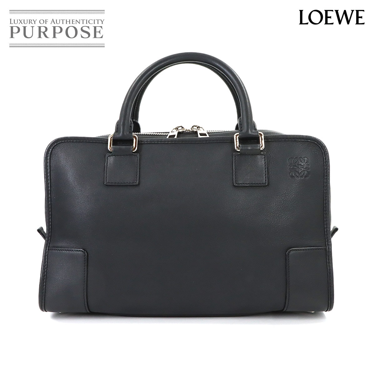 LOEWE アマソナ 36 ハンド バッグ レザー ブラック シルバー 金具 アナグラム Amazona ロエベ 90316120