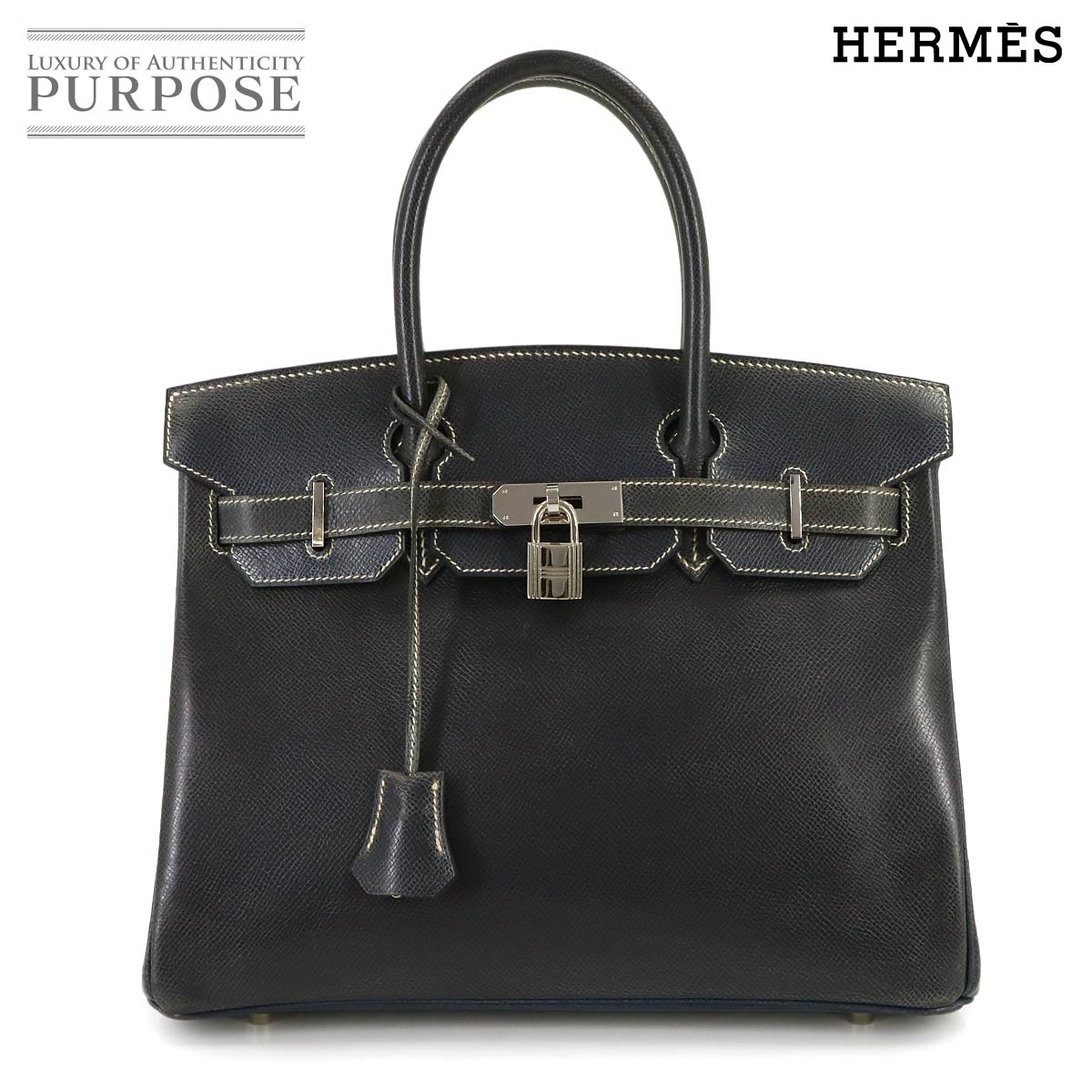 HERMES バーキン30 リセ ネイビー ハンド バッグ □E刻印 シルバー 金具 Birkin 30 エルメス 90319772