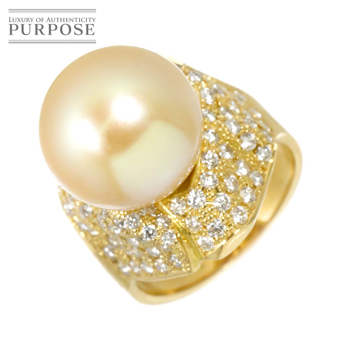 リング 11.5号 白蝶真珠 13.2mm ダイヤ 1.41ct K18 YG イエローゴールド 750 パール 指輪 Pearl Ring 90315829