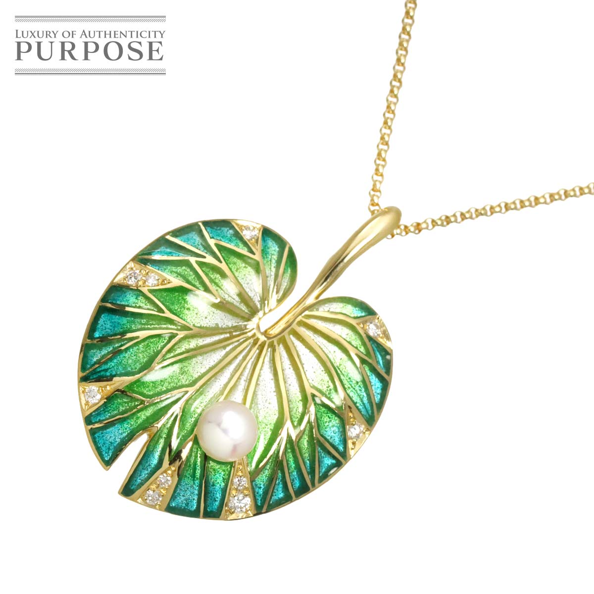 アコヤ真珠 5.3mm ダイヤ 0.12ct エナメル K18 YG ネックレス 60cm イエローゴールド 750 パール Akoya Pearl Necklace 90317794