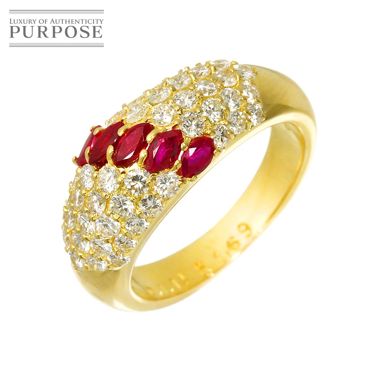 リング 14.5号 ルビー 0.69ct ダイヤ 1.14ct K18 YG イエローゴールド 750 指輪 Ruby Ring 90317599