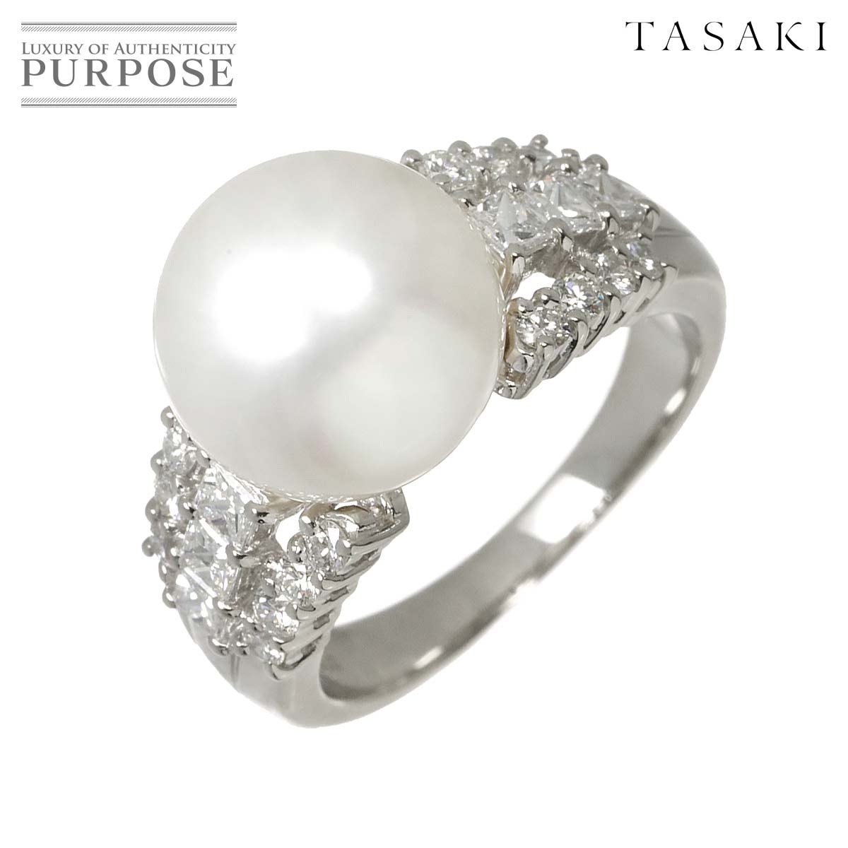 TASAKI 13号 リング 白蝶真珠 11.1mm ダイヤ 0.72ct Pt プラチナ パール 指輪 田崎真珠 Akoya Pearl Ring タサキ 90310897