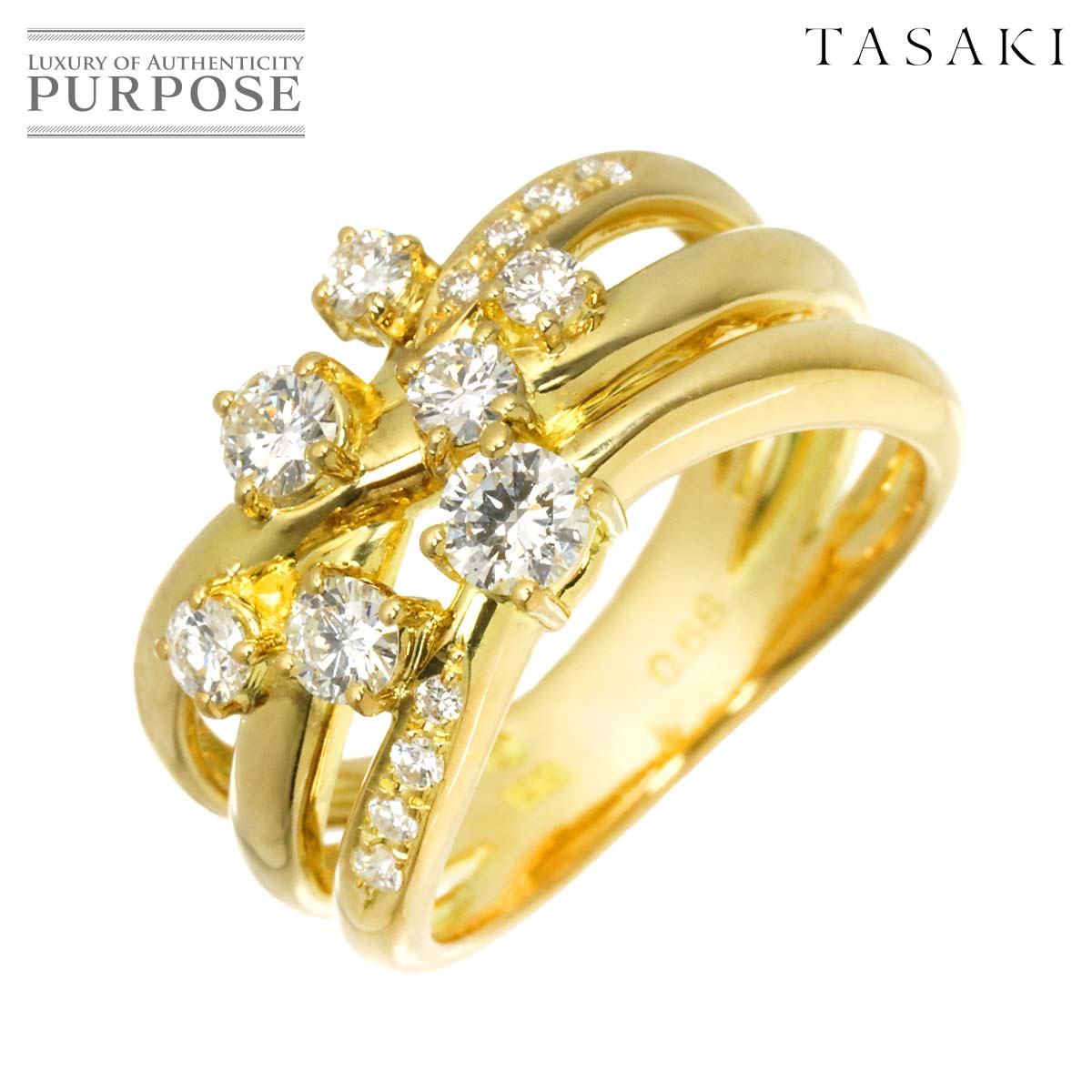 TASAKI 11号 リング ダイヤ 0.68ct K18 YG イエローゴールド 750 田崎真珠 指輪 Diamond Ring タサキ 90317569