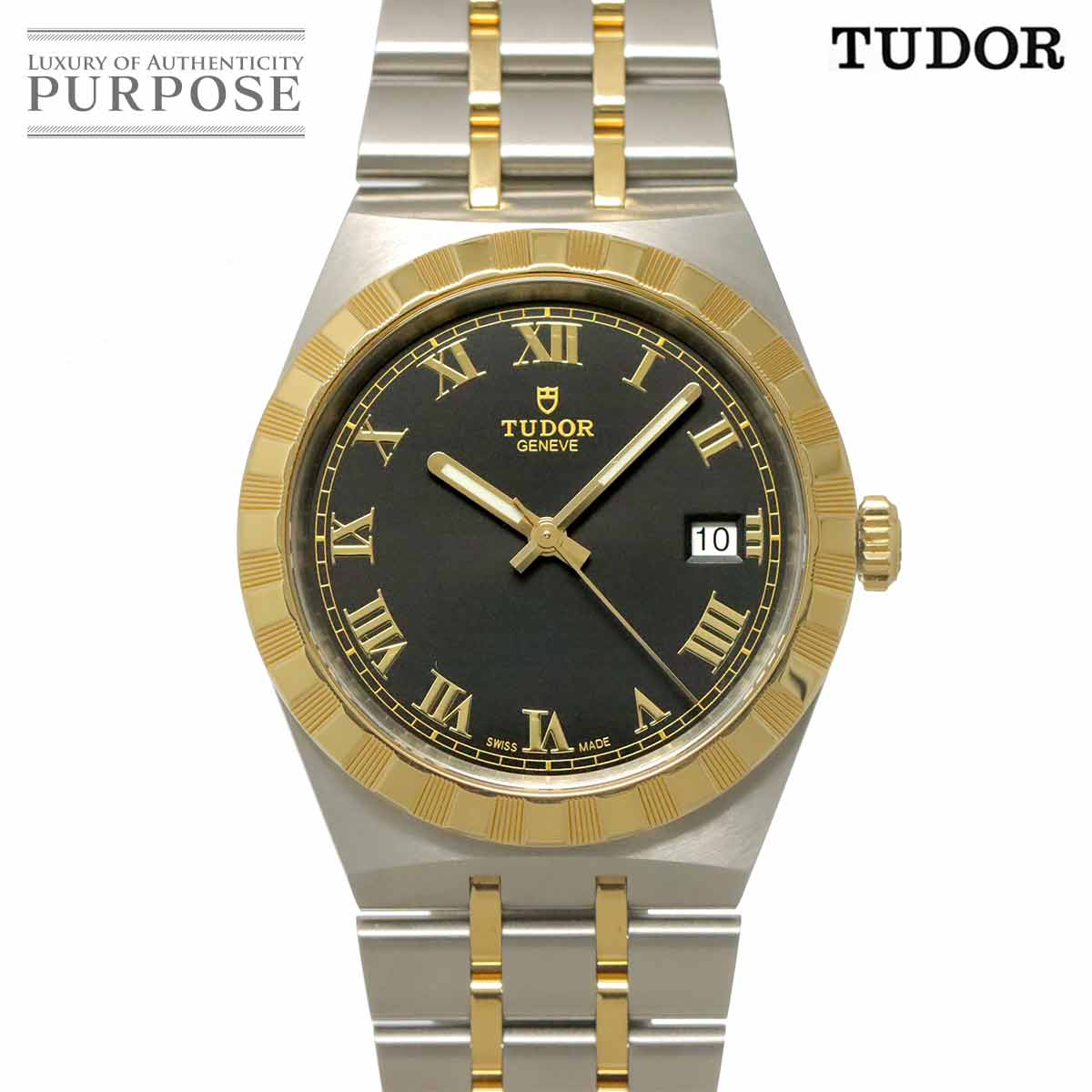 TUDOR ロイヤル コンビ 28503 メンズ 腕時計 デイト ブラック YG オートマ 自動巻き ウォッチ Royal チューダー チュードル 90321241