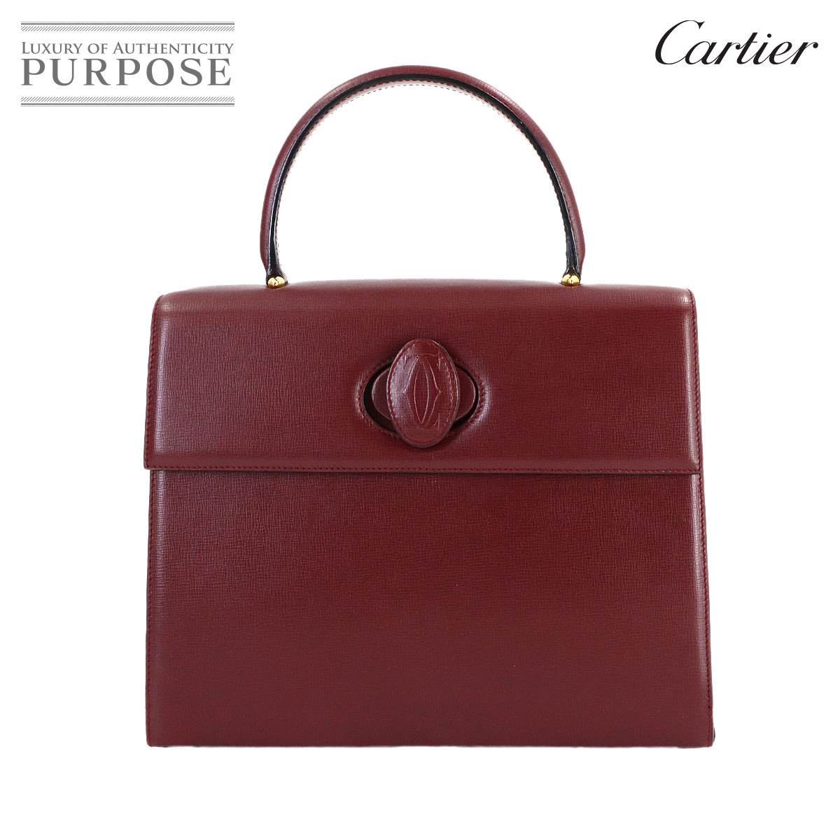 Cartier マストライン ハンド バッグ レザー ボルドー ゴールド 金具 Must Hand Bag カルティエ 90317952