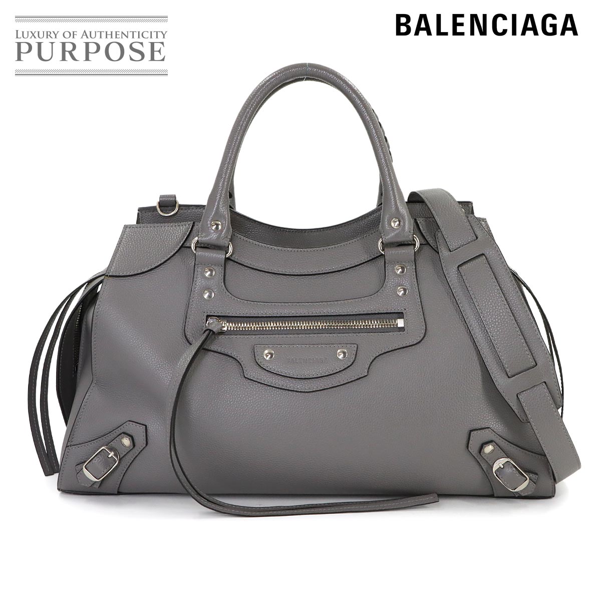 BALENCIAGA ネオクラシック シティ ミディアム 2way ハンド ショルダー バッグ レザー グレー 638470 Neo Classic City Medium バレンシアガ 90317995
