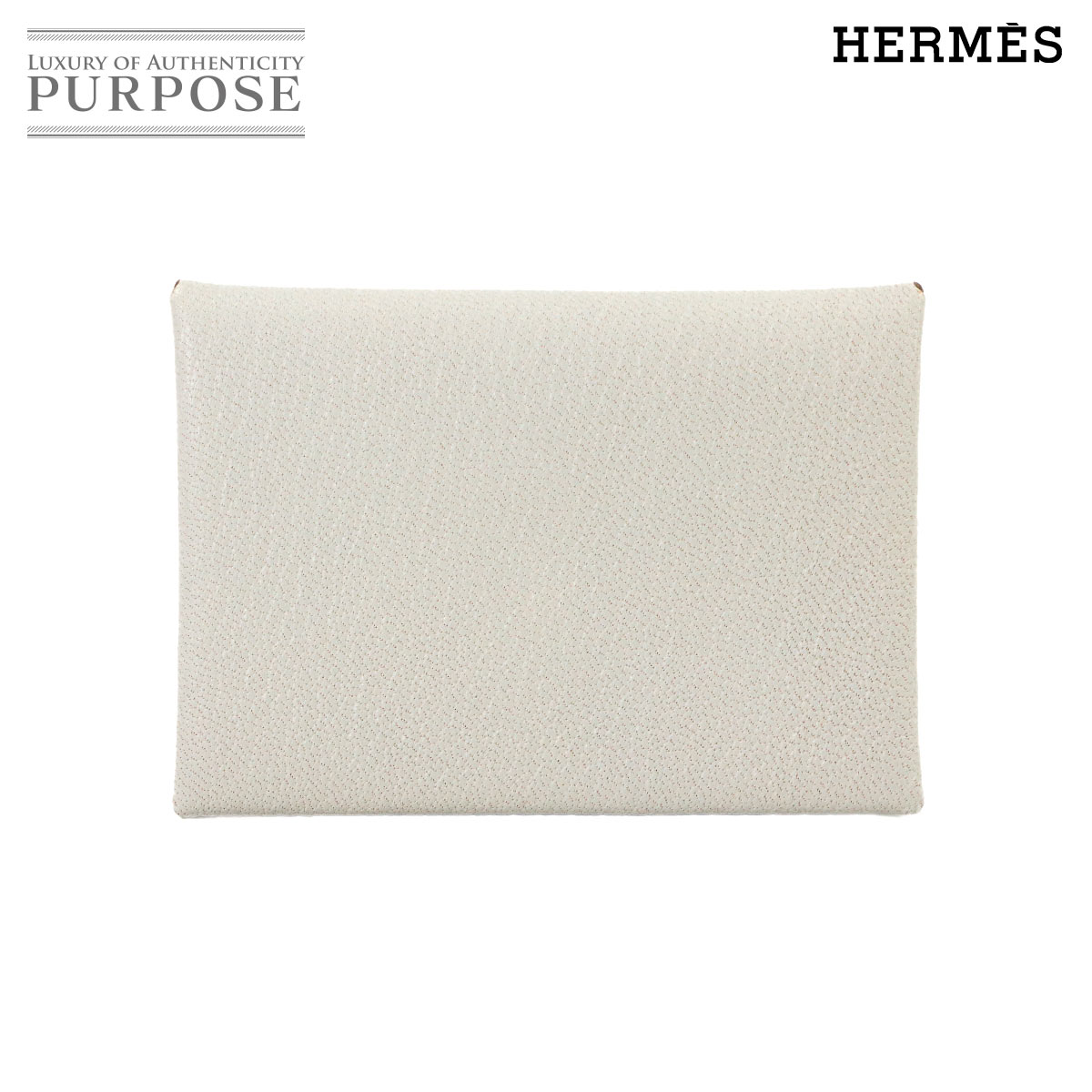 HERMES カルヴィ デュオ カードケース シェーブル マッシュルーム B刻印 シルバー 金具 Calvi Duo Card Case エルメス 90320093