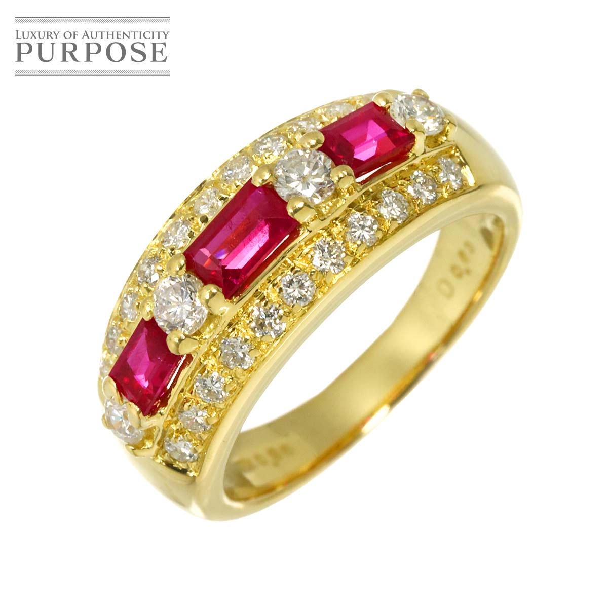 リング 11.5号 ルビー 0.86ct ダイヤ 0.63ct K18 YG イエローゴールド 750 指輪 【ソーティング付き】 Ruby Ring 90316285
