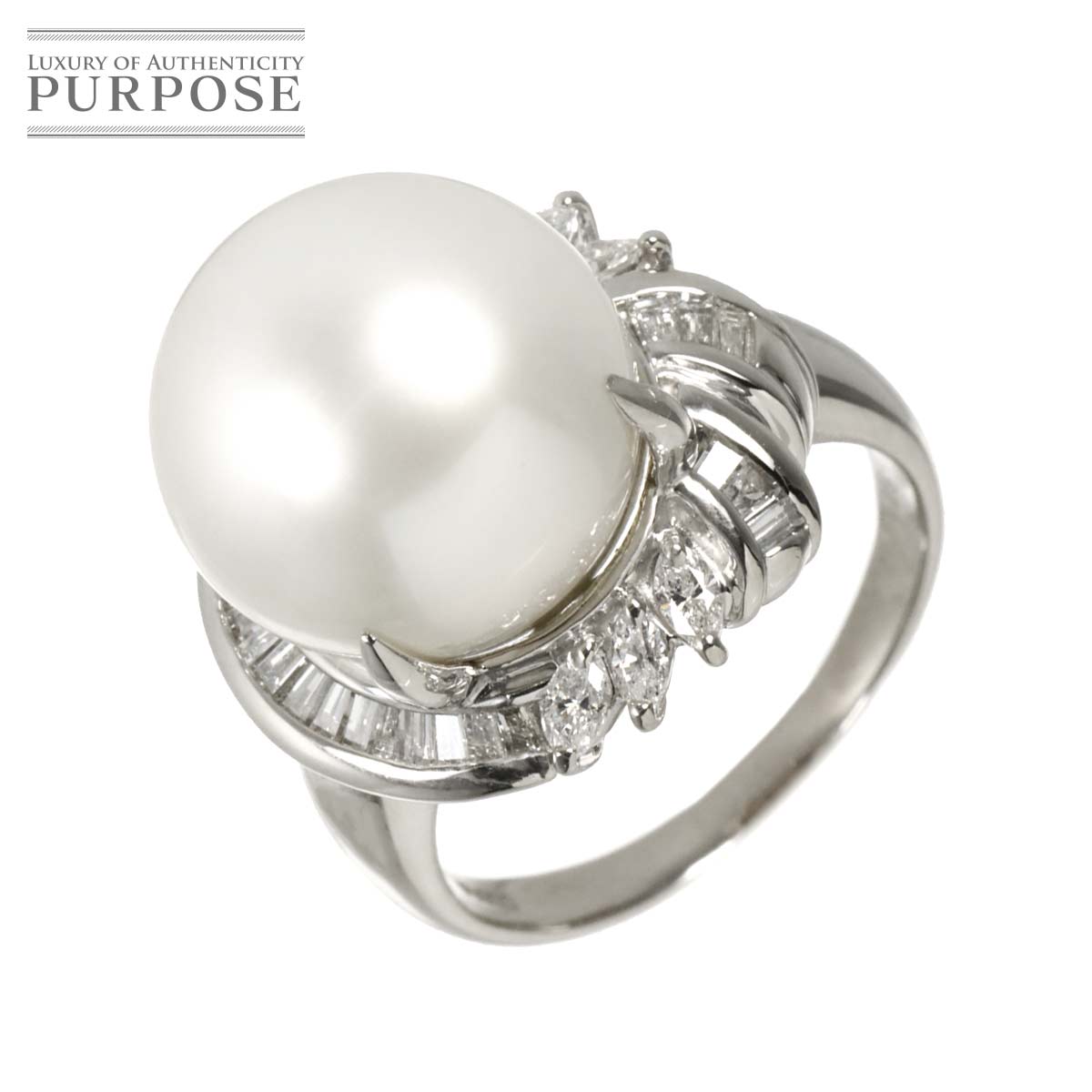 リング 14.5号 白蝶真珠 13.7mm ダイヤ 0.81ct Pt プラチナ パール 指輪 South Sea pearl Ring 90316301