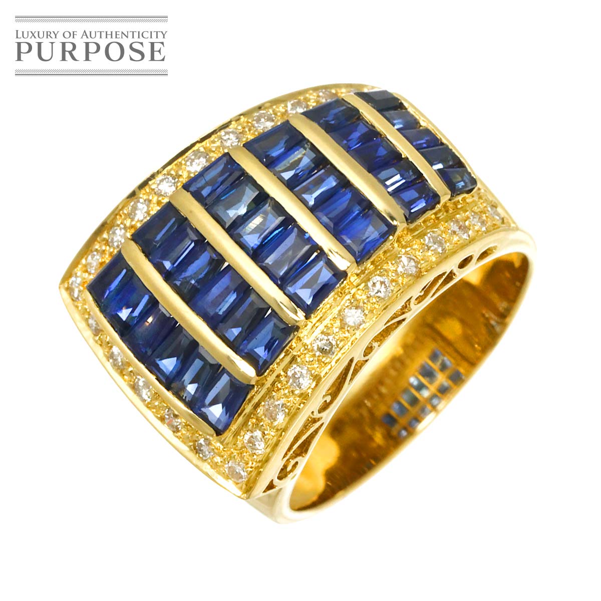 リング 17号 サファイヤ 3.23ct ダイヤ 0.40ct K18 YG イエローゴールド 750 指輪 Sapphire Ring 90316305