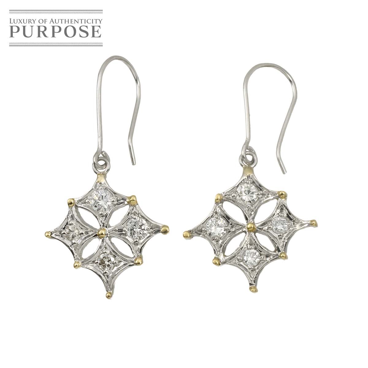 ダイヤ ピアス Pt K18 YG プラチナ イエローゴールド 750 Diamond Earrings Pierced 90316376
